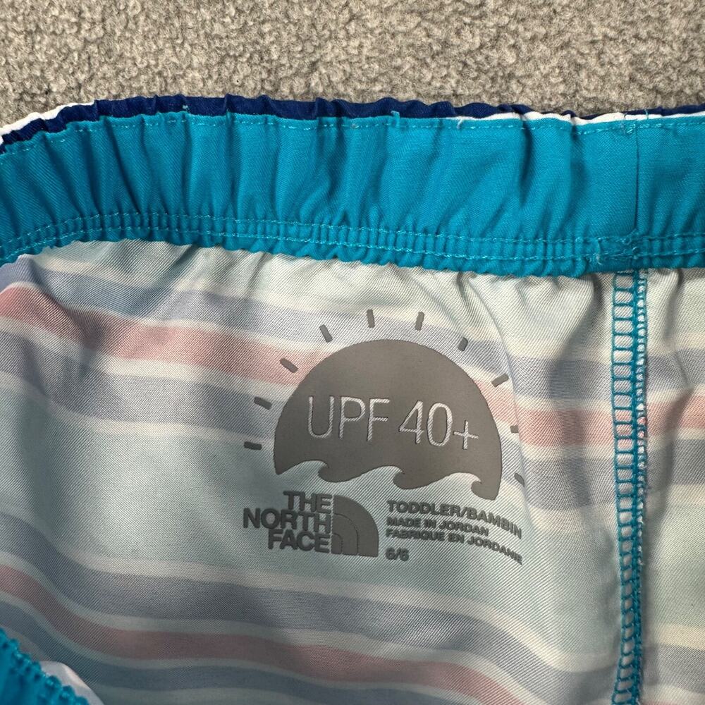 The North Face Striped Boys Swim Shorts Size 6 Blue/Red UPF 40 Elastic Waist - Picture 4 of 6